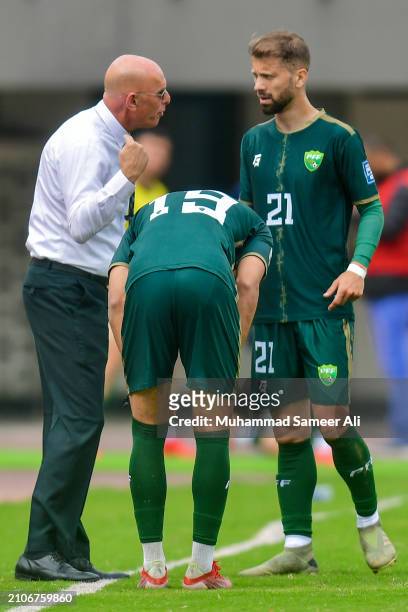 Stephen Phillip Constantine coach of team Pakistan having a chat with Alamgir Ali during the 2026 FIFA World Cup Qualifiers second round Group G...
