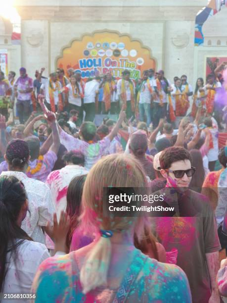 indian community celebrates holi festivals in pattaya city. - chonburi province stock pictures, royalty-free photos & images