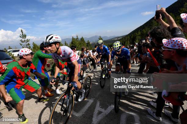 Mikel Landa of Spain and Team Soudal - Quick Step - Red Mountain Jersey, Enric Mas of Spain and Ivan Ramiro Sosa of Colombia and Movistar Team...