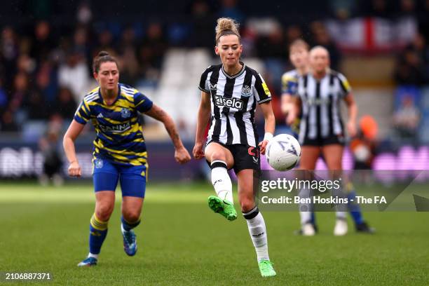 Jasmine McQuade of Newcastle United passes the ball during the FA Women's National League Cup Final between Newcastle United and Hashtag United at...