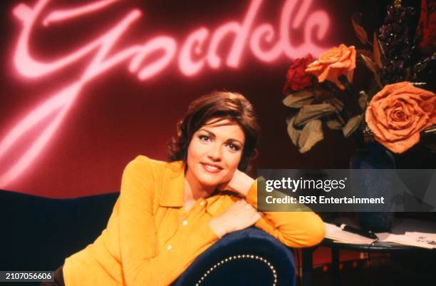 Belgian TV presenter and sexologist Goedele Liekens, on the set of Dutch TV show Goedele