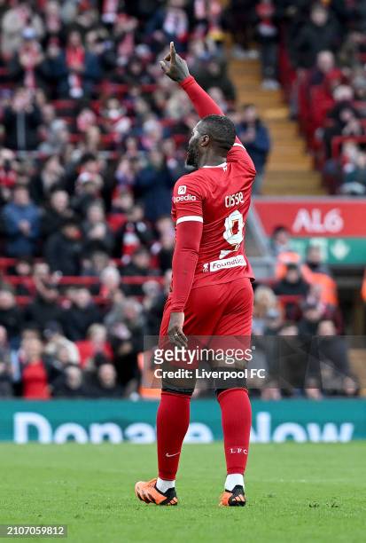 Djibril Cisse of Liverpool celebrates scoring liverpool's second goal during the LFC Foundation charity match between Liverpool FC Legends and AFC...