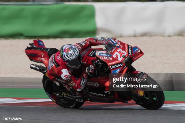 Enea Bastianini of Italy and Ducati Lenovo Team rounds the bend during the MotoGP Of Portugal - Qualifying at Autodromo do Algarve on March 23, 2024...