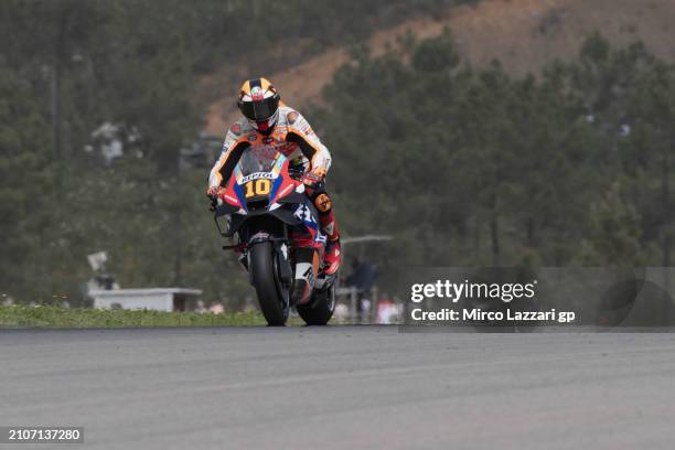 Luca Marini of Italy and Repsol Honda Team heads down a straight during the MotoGP Of Portugal - Qualifying at Autodromo do Algarve on March 23, 2024...