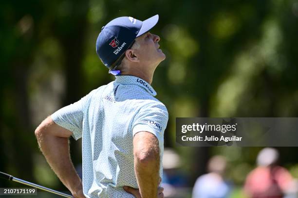 Kevin Streelman of the United States reacts on the second green during the third round of the Valspar Championship at Copperhead Course at Innisbrook...