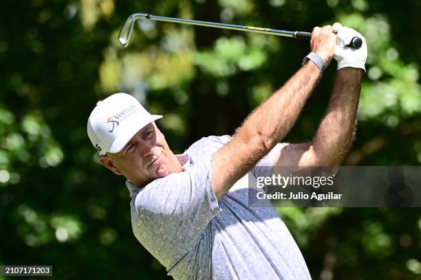 Stewart Cink of the United States plays his shot from the third tee during the third round of the Valspar Championship at Copperhead Course at...