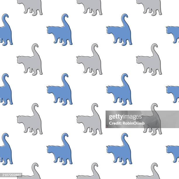blue and gray cats seamless pattern - cat tail stock illustrations