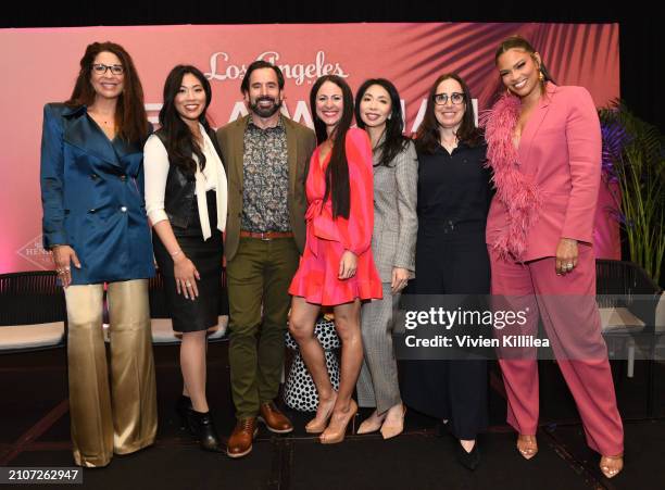 Christine Devine, Catherine An, Chris Gialanella, Jasmin Rosemberg, Elizabeth An, Gillian Zucker and Kamie Crawford attend Los Angeles Magazine's The...