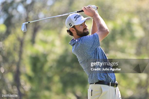 Cameron Young of the United States plays his shot from the 17th tee during the third round of the Valspar Championship at Copperhead Course at...