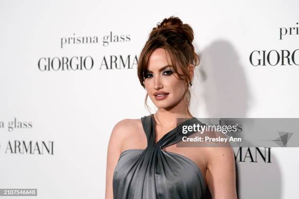 Haley Kalil attends Armani Beauty Celebrates the Launch of Prisma Glass Lip Gloss on March 22, 2024 in Beverly Hills, California.