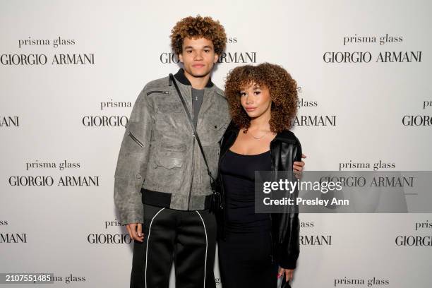 Armani Jackson and Talia Jackson attend Armani Beauty Celebrates the Launch of Prisma Glass Lip Gloss on March 22, 2024 in Beverly Hills, California.