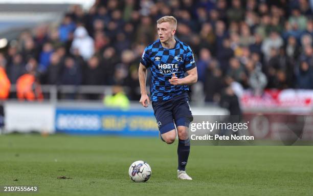 Louie Sibley of Derby County in action during the Sky Bet League One match between Northampton Town and Derby County at Sixfields on March 23, 2024...