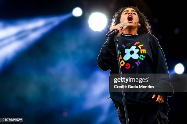 Jessie Reyez performs live on stage during day two of Lollapalooza Brazil at Autodromo de Interlagos on March 23, 2024 in Sao Paulo, Brazil.