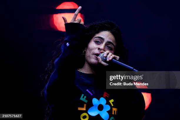 Jessie Reyez performs live on stage during day two of Lollapalooza Brazil at Autodromo de Interlagos on March 23, 2024 in Sao Paulo, Brazil.