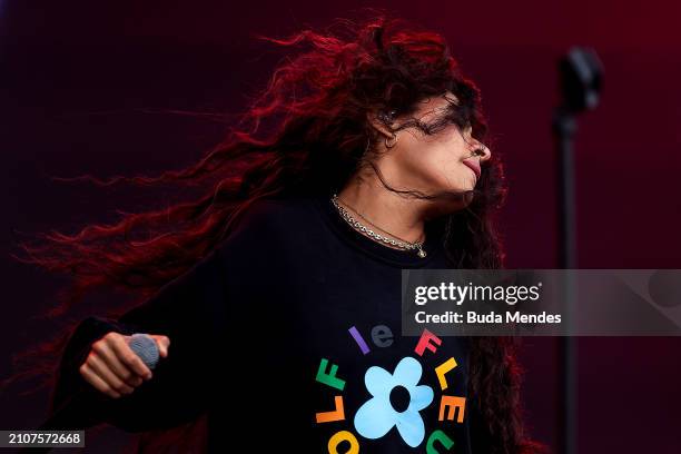 Jessie Reyez performs live on stage during day two of Lollapalooza Brazil at Autodromo de Interlagos on March 23, 2024 in Sao Paulo, Brazil.