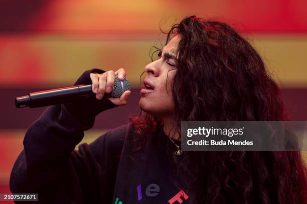 Jessie Reyez performs live on stage during day two of Lollapalooza Brazil at Autodromo de Interlagos on March 23, 2024 in Sao Paulo, Brazil.