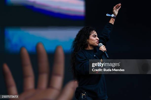 Jessie Reyez performs live on stage during day two of Lollapalooza Brazil at Autodromo de Interlagos on March 23, 2024 in Sao Paulo, Brazil.