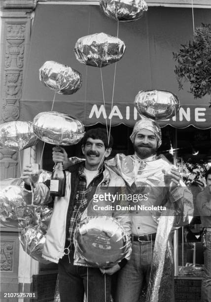Jim Beale & Michael Jordan celebrate New Years eve on Castro Street, December 31, 1977