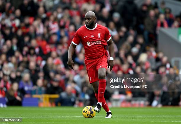 Mohamed Sissoko of Liverpool in action during the LFC Foundation charity match between Liverpool FC Legends and AFC Ajax Legends at Anfield on March...
