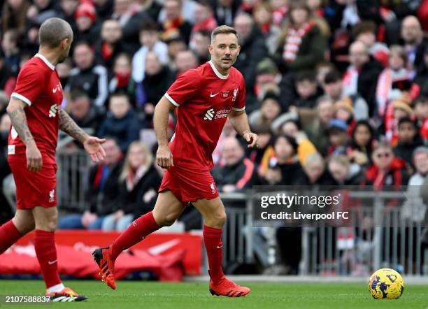 Fabio Aurelio of Liverpool in action during the LFC Foundation charity match between Liverpool FC Legends and AFC Ajax Legends at Anfield on March...