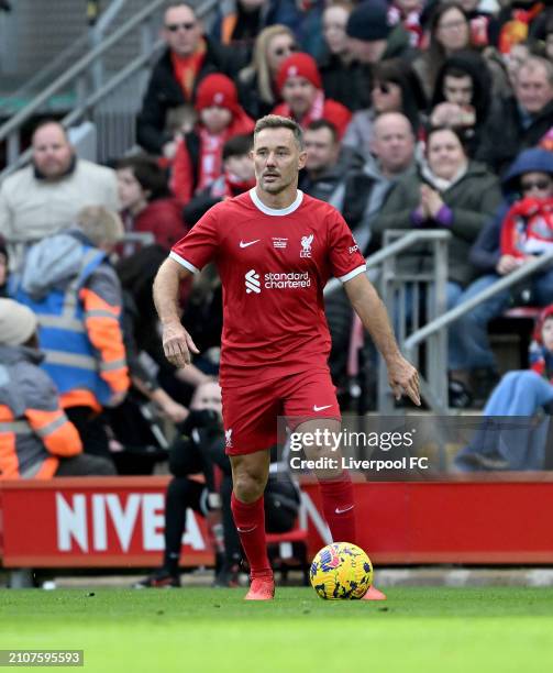 Fabio Aurelio of Liverpool in action during the LFC Foundation charity match between Liverpool FC Legends and AFC Ajax Legends at Anfield on March...