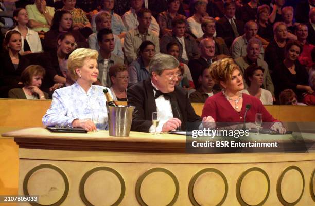 Jury members Wilma Driessen, Ruud van der Meer, Marjolein Touw are seen during an episode of the Dutch TROS TV opera contest show Una Voce Particolare