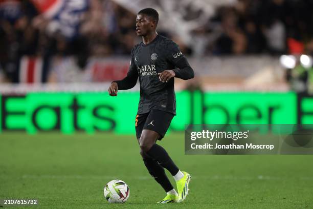 Nuno Alexandre Tavares Mendes of PSG during the Ligue 1 Uber Eats match between AS Monaco and Paris Saint-Germain at Stade Louis II on March 01, 2024...