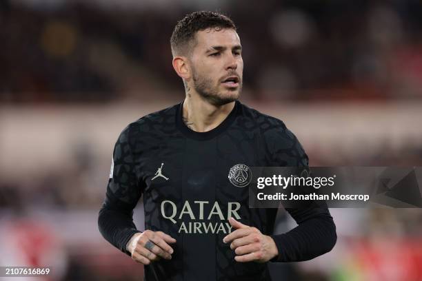 Lucas Hernandez of PSG during the Ligue 1 Uber Eats match between AS Monaco and Paris Saint-Germain at Stade Louis II on March 01, 2024 in Monaco,...