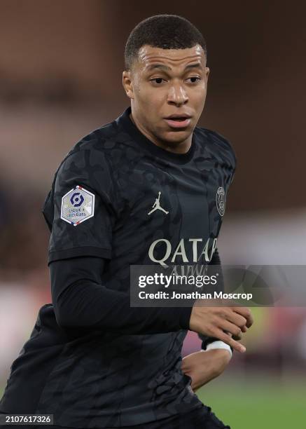 Kylian Mbappe of PSG during the Ligue 1 Uber Eats match between AS Monaco and Paris Saint-Germain at Stade Louis II on March 01, 2024 in Monaco,...