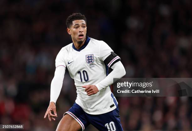 Jude Bellingham of England during the international friendly match between England and Brazil at Wembley Stadium on March 23, 2024 in London, England.