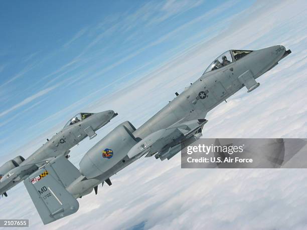 Two Maryland Air National Guard 175th Fighter Wing A-10s fly side by side June 13, 2003.