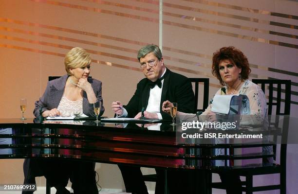 Jury members Wilma Driessen, Ruud van der Meer and Marjolein Touw are seen on the set of the Dutch TROS TV opera contest show Una Voce Particolare