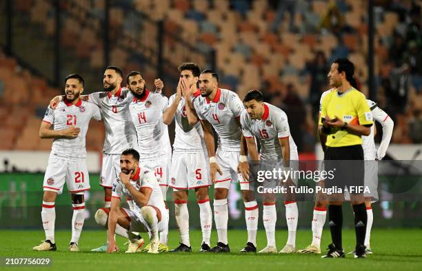 Players of Tunisia react during the penalty shootout of the FIFA Series 2024 Egypt match between Tunisia and Croatia at the Cairo International...