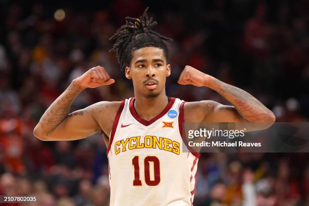 Keshon Gilbert of the Iowa State Cyclones reacts during the first half against the Washington State Cougars in the second round of the NCAA Men's...