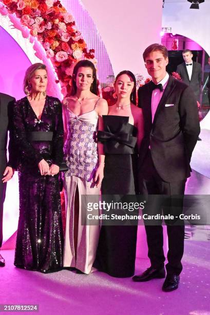 Princess Caroline of Hanover, Charlotte Casiraghi, Princess Alexandra of Hanover and Ben Sylvester Strautmann attend the Rose Ball 2024 To Benefit...