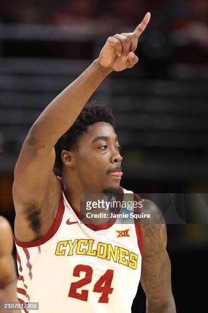 Hason Ward of the Iowa State Cyclones reacts during the first half against the Washington State Cougars in the second round of the NCAA Men's...