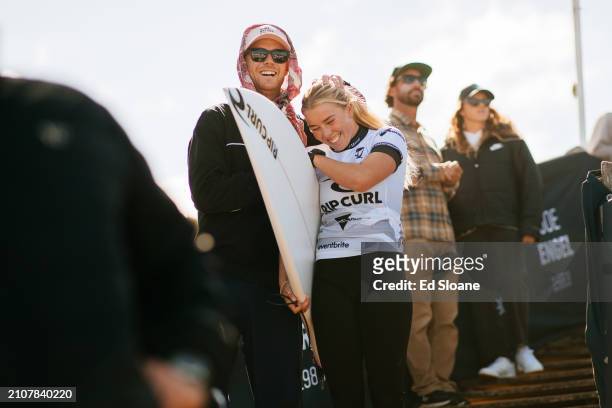 Ellie Harrison of Australia prior to surfing in Heat 3 of the Opening Round at the Rip Curl Pro Bells Beach on March 26, 2024 at Bells Beach,...