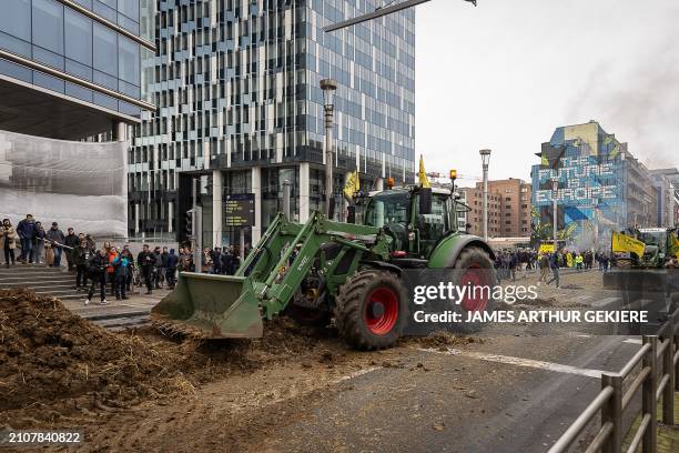 Farmers take their tractors to the streets for a protest action of farmers' confederation European Coordination Via Campesina , organized in response...