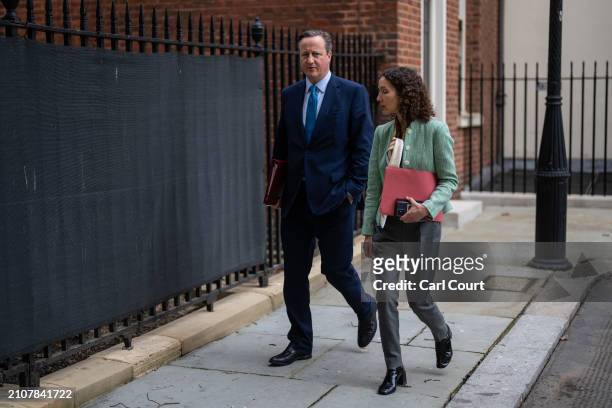 David Cameron, Britain's Foreign Secretary, leaves after attending the weekly meeting of Cabinet ministers in 10, Downing Street on March 26, 2024 in...