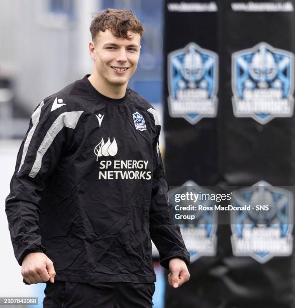 Jamie Dobie during a Glasgow Warriors training session at Scotstoun Stadium, on March 26 in Glasgow, Scotland.