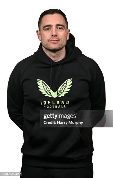 Dublin , Ireland - 18 March 2024; Analyst Stephen Rice poses for a portrait during a Republic of Ireland portrait session at Castleknock Hotel in...