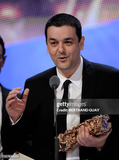 French comics artist and director Joann Sfar talks after recieving the Best First Film award for his film "Gainsbourg " during the 36th Cesar awards...