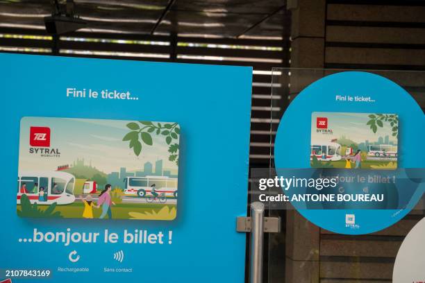 Sign indicating the end of the metro ticket in Vaulx en velin la soie metro station on the outskirts of Lyon, France on 23 March 2024.