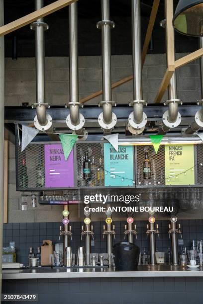 Tube and beer dispenser in the Ninkasi restaurant and bar in Villeurbanne, in the suburb of Lyon, France, on 23 March 2024.