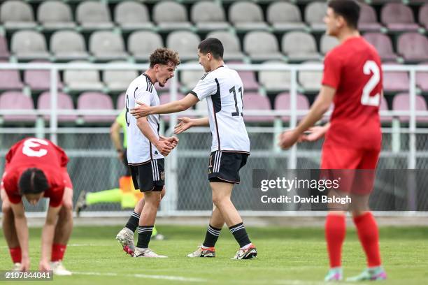 Luca Marino and Ibrahim Maza of Germany celebrate after the goal during the UEFA Under19 European Championship Qualifier match between Türkiye and...