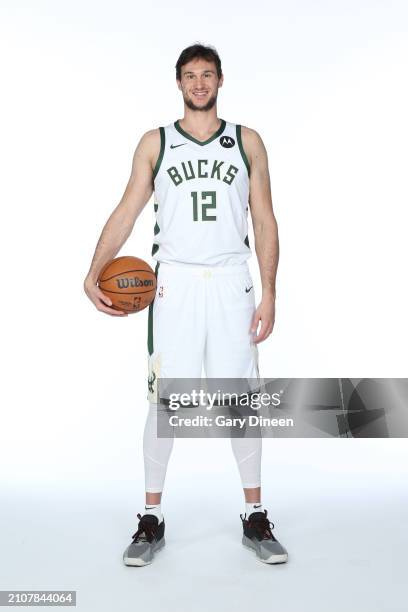 Danilo Gallinari of the Milwaukee Bucks poses for a portrait on March 25, 2024 at Fiserv Forum in Milwaukee, Wisconsin. NOTE TO USER: User expressly...