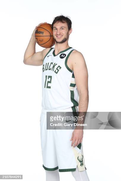 Danilo Gallinari of the Milwaukee Bucks poses for a portrait on March 25, 2024 at Fiserv Forum in Milwaukee, Wisconsin. NOTE TO USER: User expressly...