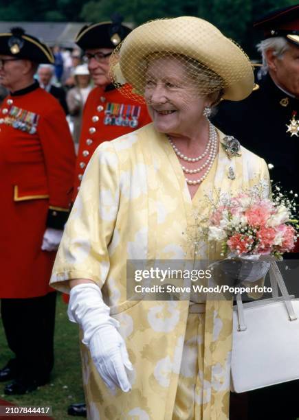 The Queen Mother visiting Keogh Barracks in Aldershot, England in June 1987.