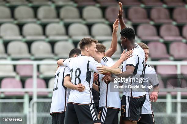 Players of Germany celebrate after the goal during the UEFA Under19 European Championship Qualifier match between Türkiye and Germany on March 26,...