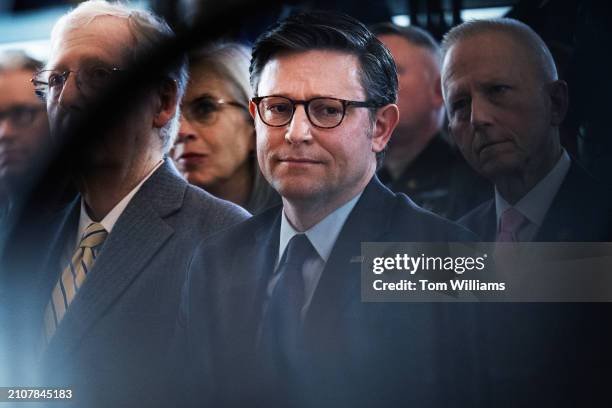 Speaker of the House Mike Johnson, R-La., attends a Congressional Gold Medal ceremony to honor World War II veterans of the 23rd Headquarters Special...